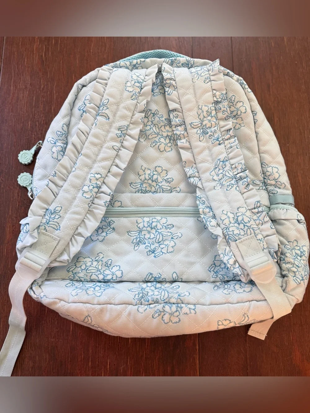 Sweet Honey Quilted Floral Ruffle Backpack Blue & White Kids School Travel Bag